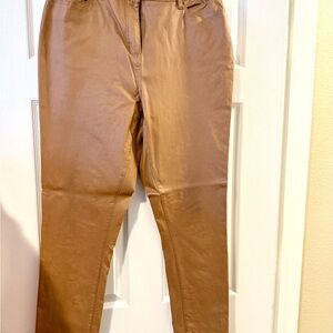 EUC Long Tall Sally 16 tan faux leather pants 34”inseam